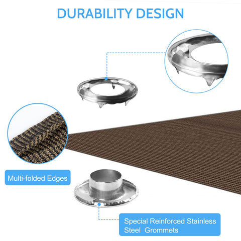 Sun Shade Cloth 10x12 Ft Shade Fabric With Stainless Reinforced Grommets For Pergolas Patios Decks And Backyards Mocha Color Delivers Up To 95 UV Block And Privacy For Your Outdoor Space highlighting durability design