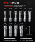 Heavy Duty TCT Annular Cutter Set with 10 carbide bits, 3/4 inch straight shank, 1-3/8 inch cutting depth for steel.