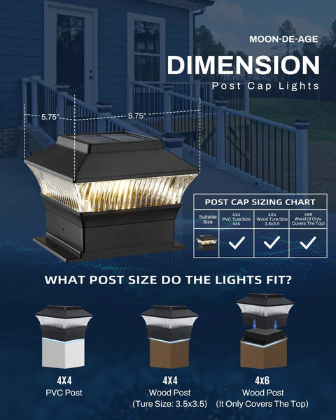 Solar Fence Post Cap Lights 8 Pack For 4x4 Posts With 4x6 Base 3000K Warm White Waterproof Outdoor Deck And Yard Lighting Black Finish No Fuss Mount Solar Powered Pathway Lighting For Garden - dimensions and fit chart