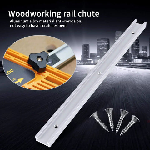T Slot Track Aluminum Rail For Woodworking Jigs And Router Tables 400mm Long With 4 Screws shown with access