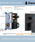 2-way valve with solid brass construction for Ceiling Shower System With 12 Inch Rain Head Handheld And Body Spray Kit Glossy Black Ceiling Mount