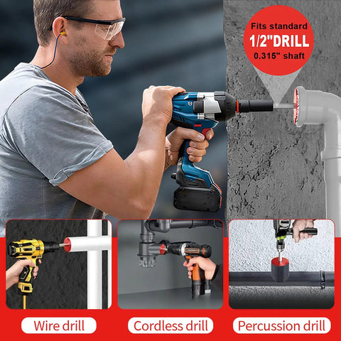 9 Piece PVC Pipe Reamer Kit With Aluminum Head Reamers used with 1/2 inch cordless drill on PVC pipe, fitting saver demo