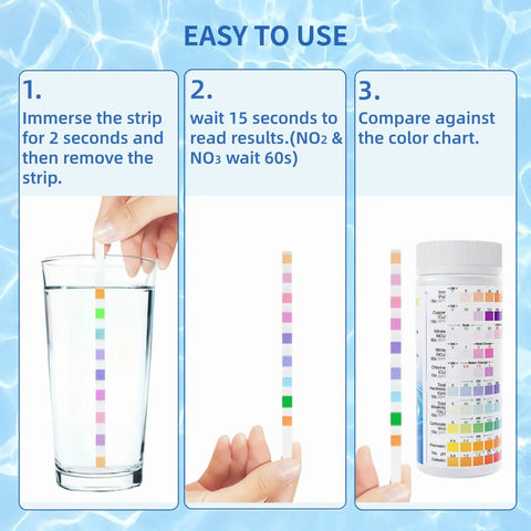 Step-by-step instructions for using Top Shelf 12 In 1 Aquarium Water Test Strips For Fresh And Salt Water Tanks.