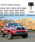 Toyota Tacoma with Antenna Delete Cap Kit, backdrop of desert mountains, focus on No Frills Aluminum T6061 Low Profile cap.