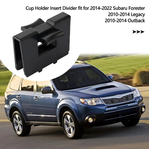 Subaru Cup Holder Insert Divider shown in use with Forester 2014-2022, Legacy 2010-2014, Outback 2010-2014 Center Console Organizer