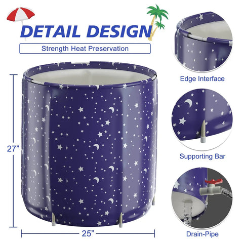 Portable Adult Ice Bath Tub For Athletes, 27x25 inch foldable soaking tub with detail design, Japanese style for recovery and hot soaks.