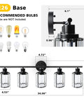 Dimensions and bulb types for Five Light Crystal Vanity Lights In Black For Bathroom Over Mirror Modern Crystal Shade Wall Fixture With E26 Base