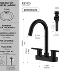 Diagram of 4 Inch Centerset Matte Black Two Handle Bathroom Faucet with Pop Up Drain and Two Water Supply Lines, Modern Commercial Style