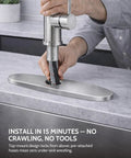 Pull Down Kitchen Faucet With Soap Dispenser Brushed Nickel Finish installation process with pre-attached hoses.