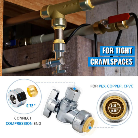 12 Pack Angle Stop Valve Set 1/2 x 3/8 Inch Compression Toilet Shutoff 1/4 Turn Easy Install No Lead Brass Push To Connect Fittings in use