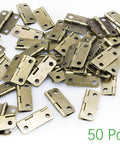 Antique Bronze Mini Hinges 25x19mm 50 Pack With 200 Matching Screws for DIY wooden projects and jewelry boxes.
