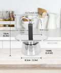 Heavy Duty Stainless Steel Moka Pot For Two With Dual Spout Stovetop Espresso Maker, dimensions displayed on kitchen counter.