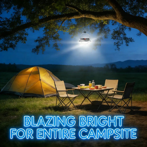 Go To Outdoor Solar LED Camp Lantern With 350 Lumens of Soft Eye Friendly Light illuminating campsite