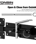 Built Like A Tank Heavy Duty Steel 2 Way Slide Bar Gate Latch Rock Solid Fence Gate Lock with exterior access and bolt.