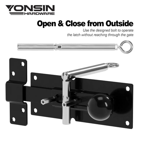Built Like A Tank Heavy Duty Steel 2 Way Slide Bar Gate Latch Rock Solid Fence Gate Lock with exterior access and bolt.