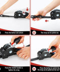 Heavy Duty Self Retracting Ratchet Tie Downs One Inch By Ten Foot 4 Pack 1650 Lb shown in use, demonstrating strap locking features.