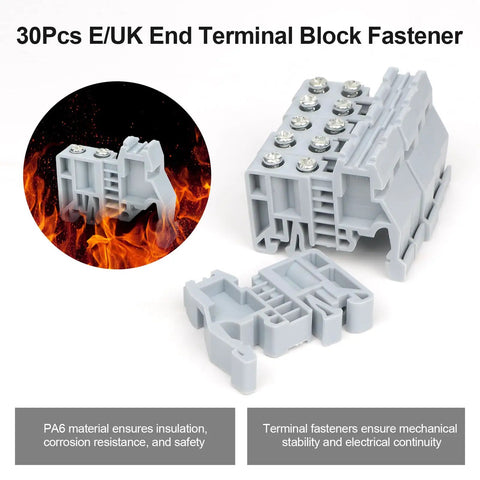 30 Piece DIN Rail Terminal Block End Stopper Brackets For 35mm Wide Guide Rails End Terminal Fixing Blocks in PA6.