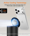 Foldable 3 In 1 Wireless Charging Station With MagSafe Stand for iPhone 12 through 16 active cooling feature illustration