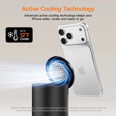 Foldable 3 In 1 Wireless Charging Station With MagSafe Stand for iPhone 12 through 16 active cooling feature illustration