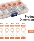 Oil Drain Plug Crush Washer Kit 100 Piece Set Copper And Aluminum Universal For Cars And Sedans M10 M12 M14 M16 M18