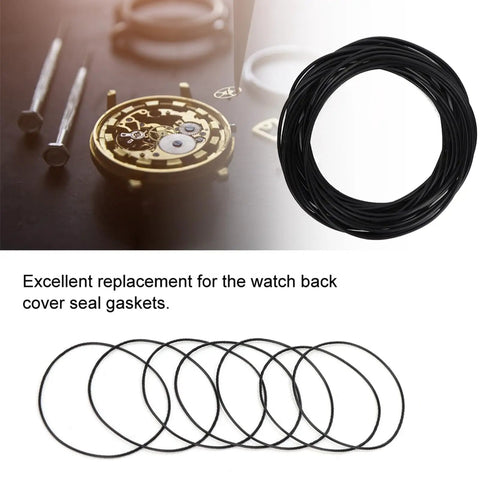 Pro Grade 200 Pcs Watch Gasket Kit 0.6mm Rubber O Rings Set for Watch Repair DIY Gear shown with watch components.