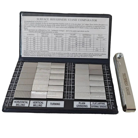 30 Piece Surface Roughness Comparators Set With Ra0.05-12.5mm Microfinish Blocks for Lathe Machining And Manufacturing QA displayed open