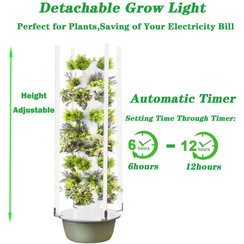 Indoor 9 Layer Hydroponic Tower Garden Kit for Green Vegetables, Fruits and Herbs with detachable grow light.