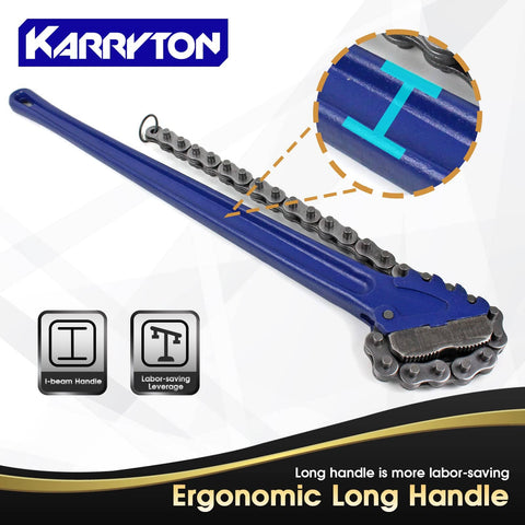 Heavy Duty Chain Pipe Wrench With 36 Inch Chain, Fits 4.3 To 7.5 Inch Pipes; ergonomic long handle for enhanced leverage
