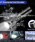 Beast Mode 100000 Lumen Flashlight With Zoom Beam, USB-C Rechargeable 5000mAh Battery submerged under water, showing durability