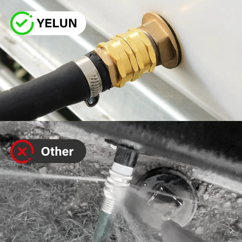 Heavy Duty Solid Brass Garden Hose Fittings Set With Double Female Couplers, Three Quarter GHT Female Threads in use vs. old connector