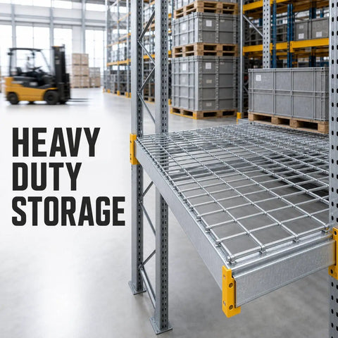 Heavy Duty Galvanized Steel Pallet Rack Wire Decking Panel Damn Tough 50X100 Mesh Silver Industrial Warehouse Deck Built To Hold Up A Ton For Secure High Capacity Storage Rack System
