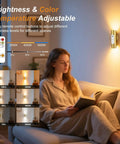Rechargeable Battery Operated Wall Sconce Set of 2 With Remote Control illuminated in living room beside person reading a book