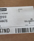 Label on packaging for Black 20x16x10 Industrial Control Panel Enclosure NEMA 4 and 12, showing order and quantity details.