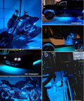 Ice Blue 12V LED Light Strips Waterproof 32cm Pack Of 4 for cars, motorcycles, golf carts, boats showcasing underglow effects