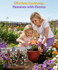 10-Piece Garden Tool Set With Pro-Grade Stainless Steel Rust-Proof Tools in use with mother and daughter planting flowers
