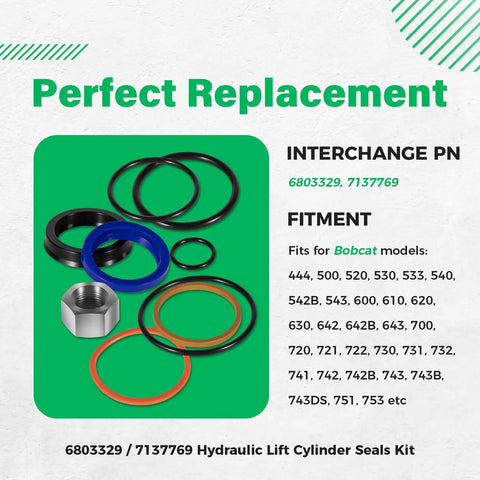 Beefed Up Heavy Duty Hydraulic Lift Cylinder Seals Kit 1 Pack 6803329 7137769 for Bobcat Skid Steer Models 444 500 520 530 533 540