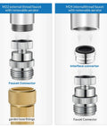 Sink Faucet To Garden Hose Adapter With 360 Degree Swivel Ball Joint And Aerator, Chrome Finish, Three Quarter Inch GHT Thread, Kitchen And Bathroom Water Hose Connector For Flexible, Anti Kink Watering And Easy Hose Direction for M22/M24 faucets