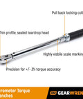 Beefy 3/8 Inch Drive Micrometer Torque Wrench With Teardrop Head, Adjustable 10 To 100 Ft-Lbs, Quick-Adjust Collar, High-Visibility Scale
