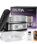 Top Shelf 5 Tray Electric Food Dehydrator Boasting A Slick Digital Led Touchscreen And Intuitive Temp Timer To Easily Whip Up Savory Beef Jerky Crispy Dried Fruit And Fresh Batch Snacks No Sweat Today, showing the unit and clear trays.