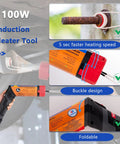 Pro 1100 Watt Induction Bolt Heater Set Features Eight Swappable Coils Plus Rigid Transport Bin For Kicking Rusty Nuts Loose Without Frying Delicate Wiring Or Rubber Gaskets So Your Shop Jobs Roll Out With Zero Sweat And Quick Completion. Image showing 1100W induction heater tool with a foldable design and fast heating speed.
