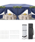 Ten By Twenty Foot Pop Up Canopy Tent With Six Sidewalls Blue Outdoor Gazebo For Patio Events Easy One Or Two Person Setup In Minutes Includes Carry Bag Premium Commercial Grade Party Shelter