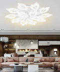 Premium Dope Modern LED Ceiling Light With 15 Leaf Shape Heads Flush Mount 120W in a stylish living room