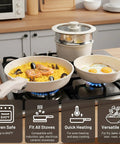 Cooking paella and eggs in a Nonstick Ceramic Pots And Pans Set With Detachable Handles on gas stove, induction ready