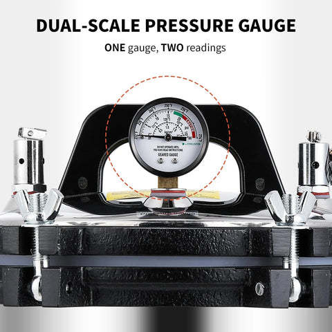 BAOSHISHAN 12L stainless steel portable steam autoclave, front view with dual-scale pressure gauge