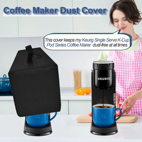 Heavy Duty Waterproof Dust Cover For Single Serve Coffee Makers That Keeps Your K Cup Pod Machine Covered from Dust And Spills Like A Pro 13.4 By 5.5 By 12.2 Inches Black shown in kitchen setting