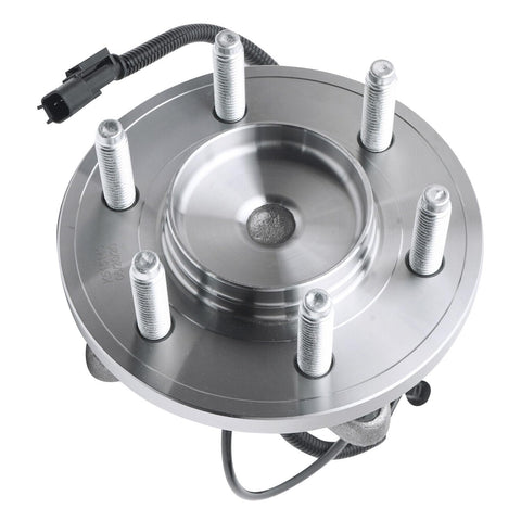 Front Wheel Bearing Hubs Assembly Set For 2WD 6 Lug Ford F-150 Expedition And Lincoln Navigator 2011 To 2014 Replacement Pair Front Left And Right Hub Bearings, top view with ABS sensor wire and 6-lug design.