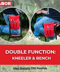 Person using All In One Garden Kneeler And Seat Bench With Tool Bag Pouch and Foam Pad Cushion, portable for kneeling or sitting.