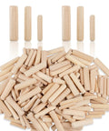 Professional Grade Top Tier 200 Pack Natural Birch Wood Dowel Pins with Deep Fluted Grooves for Cabinet Joinery.
