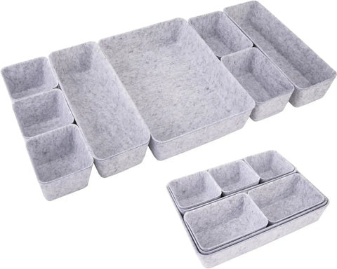 Customizable 8 Pack Felt Drawer Organizer Trays Set For Desk Drawers Shallow Modular Storage Bins For Office Supplies Makeup And Jewelry In Light Gray Mix And Match To Fit Any Drawer Like A Pro