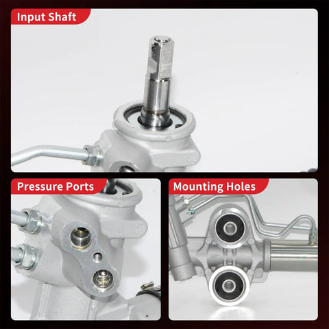 Hydraulic Power Steering Rack And Pinion Assembly For Chevy Silverado 1500 And GMC Sierra 1500 2007 To 2013 Direct Fit New Unit Ref 22 1036 Does Not Fit Hybrid showing input shaft, pressure ports, and mounting holes.
